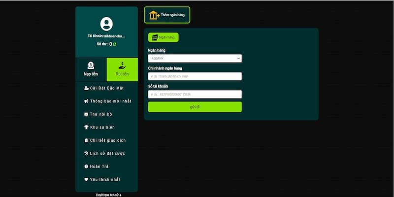 Nhập đủ thông tin để đi lệnh rút tiền 69VN được thuận lợi
